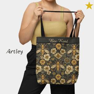 Schwarz Gelbe Bienen Vintage Blumen Custom Phrase Tasche