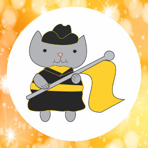Schwarz-gelbe Color Guard Katze Runder Aufkleber