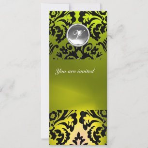 SCHWARZ-GELBE DAMAST-EDELSTEIN-MONOGRAMM EINLADUNG