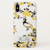 Schwarz-Gelbe Pfau & Kirschblüten Jugendstil Case-Mate iPhone Hülle (Rückseite)