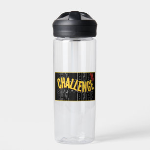 Schwarz-gelbe Wasserflasche mit typografischer Her Trinkflasche