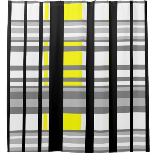 Schwarz-gelbe, weiße und graue Streifen Duschvorhang (Vorderseite)