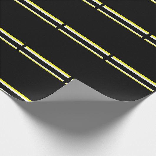 Schwarz-gelbe, weiße und graue Streifen Geschenkpapier (Ecke)