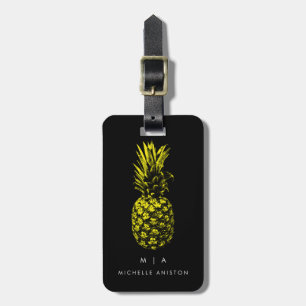 Schwarz-Gelber Ananas Monogramm Custom Gepäckanhänger
