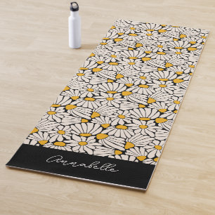 Schwarz Gelber Blumiger Matisse Blockdruck Yogamatte