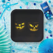 Schwarz-gelbes Halloween-Kürbisgesicht Pappteller (Party)