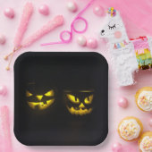 Schwarz-gelbes Halloween-Kürbisgesicht Pappteller (Party)