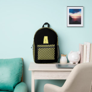 Schwarz-gelbes Schachbrett-Monogramm Bedruckter Rucksack