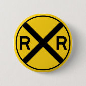 Schwarz-gelbes Warnschild Bahnübergang Button (Vorderseite)