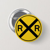 Schwarz-gelbes Warnschild Bahnübergang Button (Vorne & Hinten)