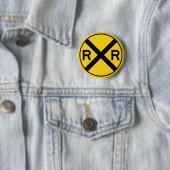 Schwarz-gelbes Warnschild Bahnübergang Button (Beispiel)