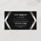 Schwarz geometrischer Silberschimmer mit Logo Visitenkarte (Rückseite)