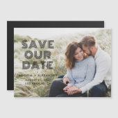 Schwarz Geometrisches Retro-Foto Hochzeit speicher Magneteinladung (Vorne/Hinten)