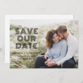 Schwarz Geometrisches Retro-Foto Save The Date (Vorne/Hinten)