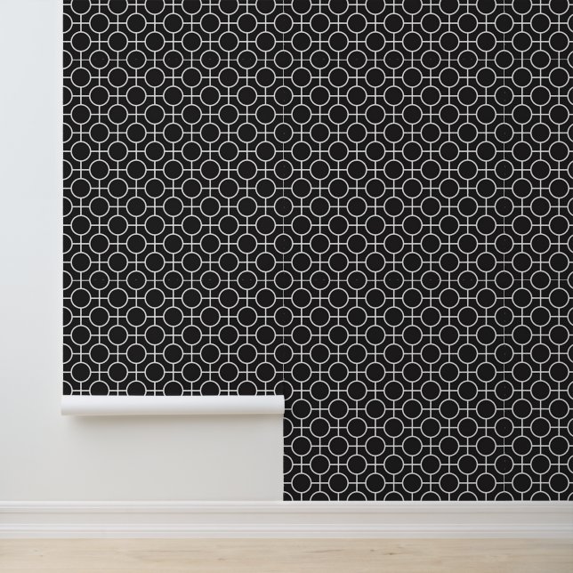 Schwarz Geometrisches Retro-Shape-Muster Tapete (Anwendung)