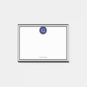Schwarz Gerahmtes Round Navy 1I Monogramm Post-it Klebezettel (Vorderseite)