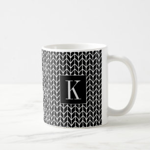 SCHWARZ GESTRICKT Weiße Tasse + Anfangsbuchstabe I