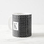 SCHWARZ GESTRICKT Weiße Tasse + Initiale (Vorderseite Links)