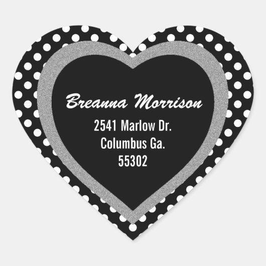 Schwarz getrimmte Polka-dot-Heart-Adressenkleber Herz-Aufkleber (Vorderseite)