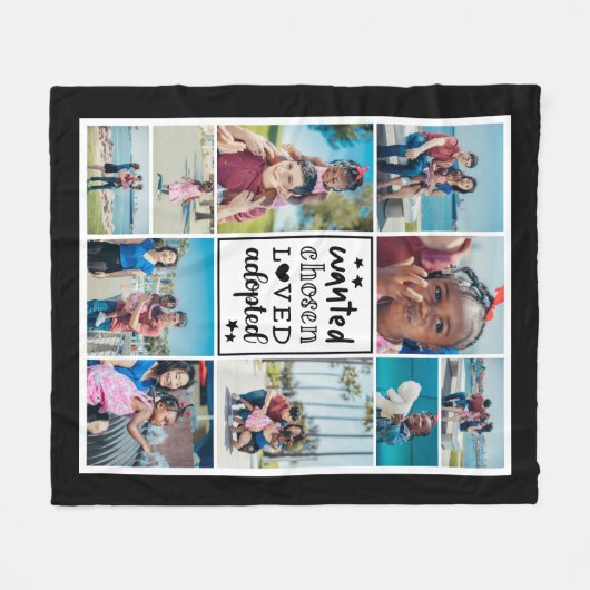 Schwarz Gewollt ausgewählt Adoptiert FotoCollage Fleecedecke (Vorderseite (Horizontal))