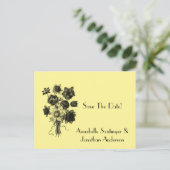 Schwarz gezeichnete Blume auf blassgelb Rettete di Ankündigungspostkarte (Stehend Vorderseite)