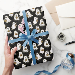 Schwarz Ghost & Pumpkin Geschenkpapier