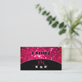Schwarz-Girly-Rosa-Sparkling-Glitzer Monogram Visitenkarte (Stehend Vorderseite)