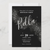 Schwarz glänzend funkeln Geburtstagsfeier Einladun Einladung (Vorderseite)