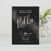 Schwarz glänzend funkeln Geburtstagsfeier Einladun Einladung (Stehend Vorderseite)