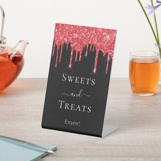 Schwarz-Glitzer Tropfen Süßigkeiten Leckereien Hal Sockelschild (In SItu)