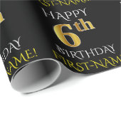 Schwarz, "GLÜCKLICH 6. BIRTHDAY" - Wrapping Paper Geschenkpapier (Rolleneckpunkt)