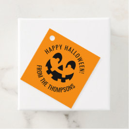 Schwarz glückliche Halloween Kürbisfaceform auf Or Geschenkanhänger