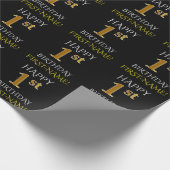 Schwarz, "GLÜCKLICHES 1. BIRTHDAY" Faltpapier Geschenkpapier (Ecke)