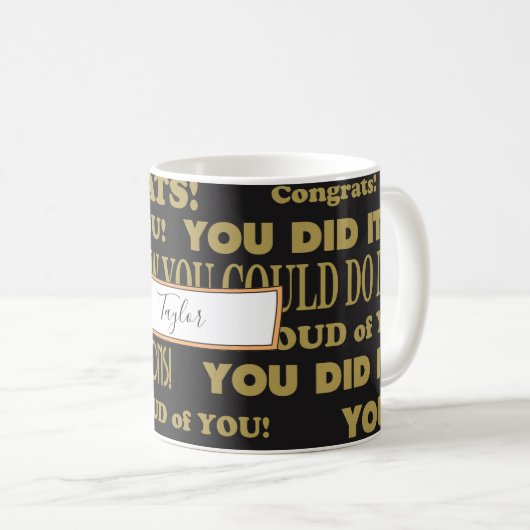 Schwarz-Gold-Abschluss-Wortschatz Kaffeetasse (VorderseiteRechts)