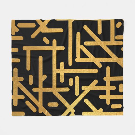 Schwarz-Gold-abstrakte Linienmuster Fleecedecke (Vorderseite (Horizontal))