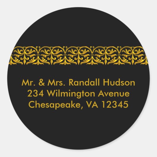 Schwarz-Gold-Adressetikett Runder Aufkleber (Vorderseite)