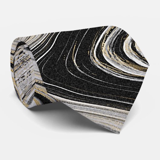 Schwarz-Gold-Agate-Design Krawatte (Gerollt)
