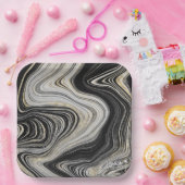 Schwarz-Gold-Agate-Design Pappteller (Party)