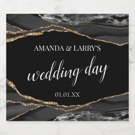 Schwarz-Gold-Agate-Marmor Schaumweinetikett (Einzelnes Label)