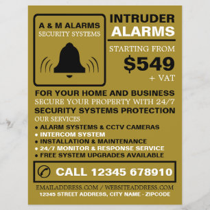 Schwarz-Gold-Alarm-Logo, Sicherheitsalarm-Service Flyer