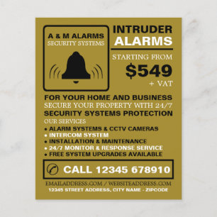 Schwarz-Gold-Alarm-Logo, Sicherheitsalarm-Service Flyer