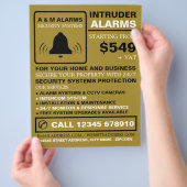 Schwarz-Gold-Alarm-Logo, Sicherheitsalarm-Service Flyer (Hand)