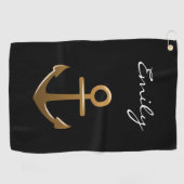 Schwarz-Gold-Anker Golfhandtuch (Horizontal)