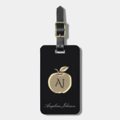 Schwarz-Gold-Apple-Glam-Monogramm-Rücksendeadresse Gepäckanhänger (Vorderseite vertikal)