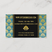 Schwarz, Gold, Aquamarines Art Déco Fans Muster Ch Visitenkarte (Rückseite)