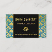 Schwarz, Gold, Aquamarines Art Déco Fans Muster Ch Visitenkarte (Vorderseite)