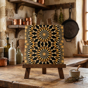 Schwarz-Gold-Arabesque-Kaleidoskopmosaik Fliese