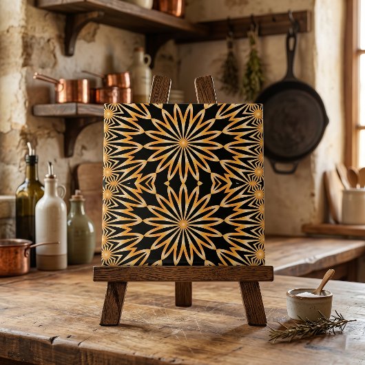 Schwarz-Gold-Arabesque-Kaleidoskopmosaik Fliese