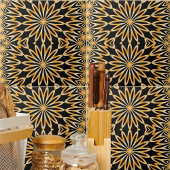 Schwarz-Gold-Arabesque-Kaleidoskopmosaik Fliese