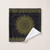 Schwarz-Gold-Arabesque-Muster-Set Badhandtuch Set (Waschlappen)